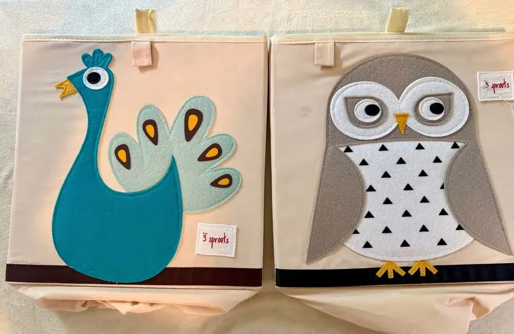 3 Sprouts Children's Foldable Cube Storage Bins (Peacock and Owl)
